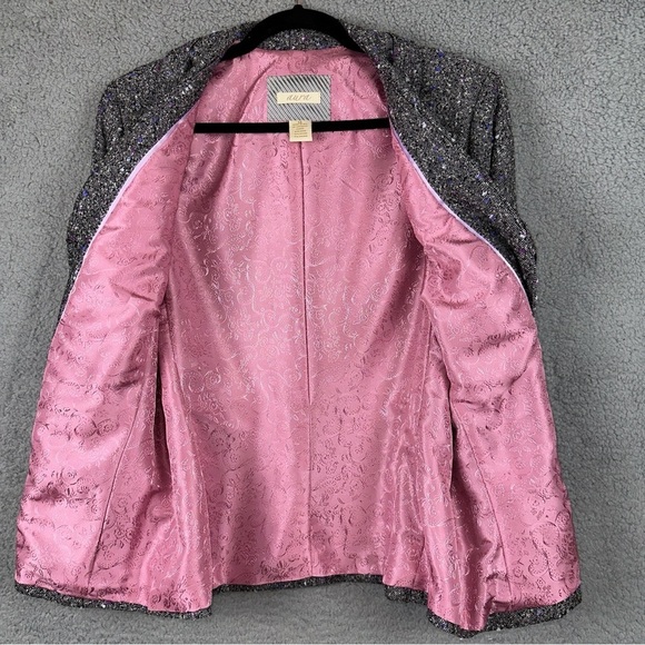 Aura Jacket Women 14 Gray Vintage Tweed Speckled Circle Blazer Office Y2K Boho - Picture 5 of 10